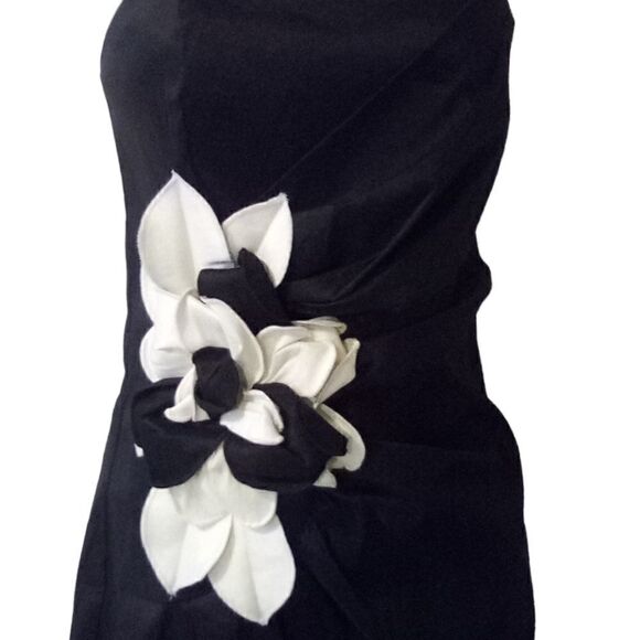 Jessica McClintock black taffeta cocktail dress with flower vintage size 12 - Picture 4 of 10